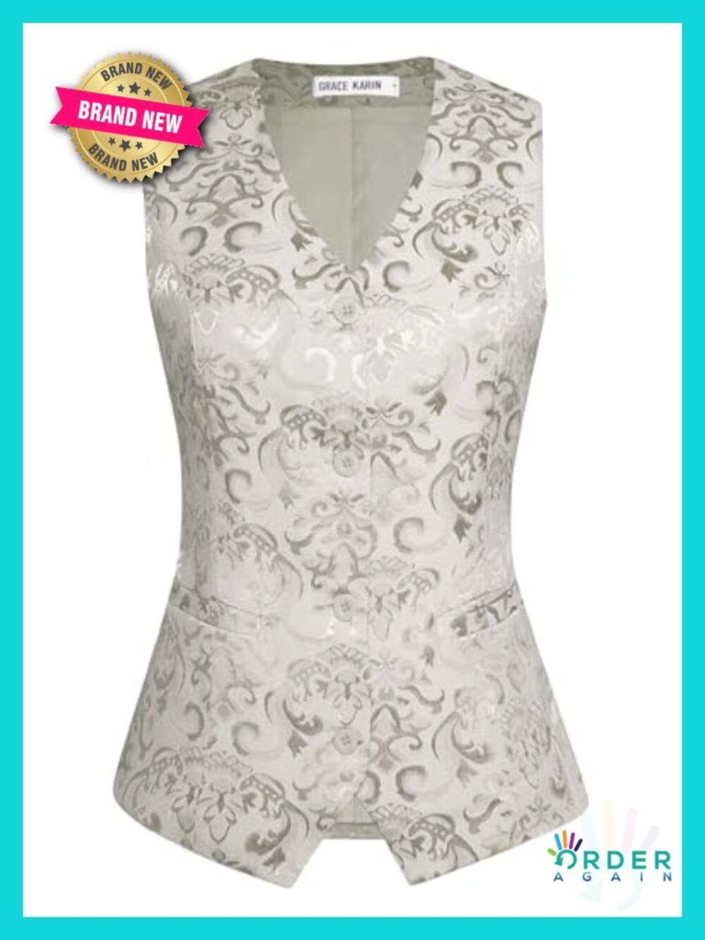 Women's Jacquard Waistcoat Vest Button Up Sleeveless Steampunk Office